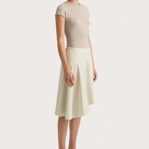 708. FAITHFUL Calais Skirt Foam Cream Asymmetrical Midi Skirt Sz 2 28"W $170 - Picture 1 of 10